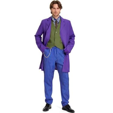 Imagem de Zeepair Fantasia masculina de palhaço roxo adulto, 7 peças, fantasia de vilão de luxo, cosplay masculina, plus size, fantasia maligna para festa de Halloween, Roxa, M