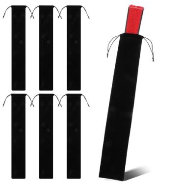 Imagem de Sacos longos de veludo com cordões, 6 peças, bolsa pequena de veludo de 35 x 7 cm, bolsa dobrável de tecido preto, bolsa de cetim para presente para joias, cosméticos, óculos de sol, festa em casa