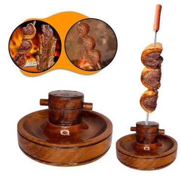Imagem de Porta Espeto de Madeira Giratório para Mesa 4 Espetos Suporte Artesana