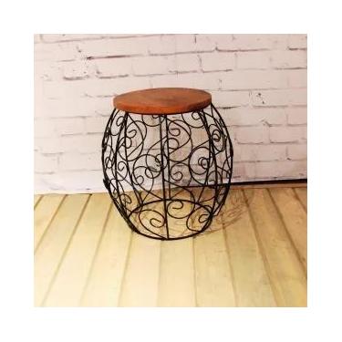 Imagem de Banco Barril Rococó em Ferro e Madeira Rústico Premium - Minas Rústico
