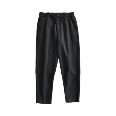 Imagem de Calças Casuais Masculinas De Algodão E Linho Largas, Cor Sólida, Jogge