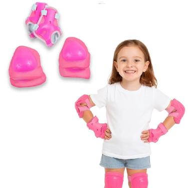 Imagem de Kit De Proteção Infantil Joelheira Cotoveleira Protetor De Pulso Acessorios Para Skate Patins Bike Esportes Meninas Rosa