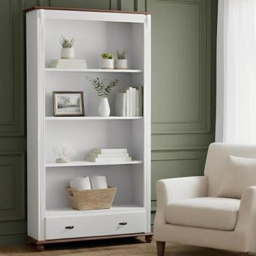 Imagem de Estante para Livros de Madeira com 3 Prateleiras 1 Gaveta e Pés Tornea