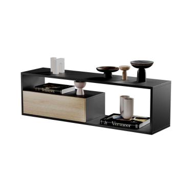 Imagem de Estante Rack Para Tv Sala Quarto Roma Preto Com Carvalho