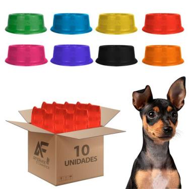 Imagem de Kit 10 Comedouro Bebedouro Simples Cães E Gatos 350ml Cores - AferMix,