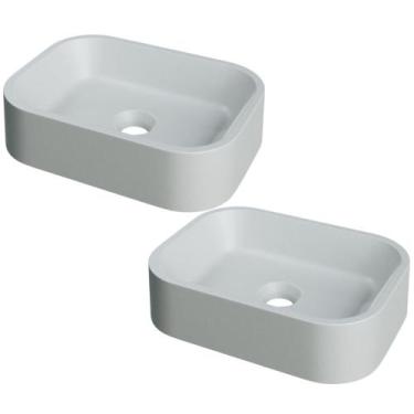 Imagem de Kit 02 Cubas de Apoio Retangular Para Banheiro Lavabo C01 BR37W Cinza 