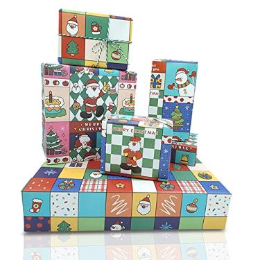 Imagem de Papel de embrulho de Natal, papel de embrulho Kraft branco de Natal para crianças, 6 peças, 3 estilos, papel de embrulho engraçado de Natal, verde, vermelho, xadrez, para Natal, feriado, aniversário,
