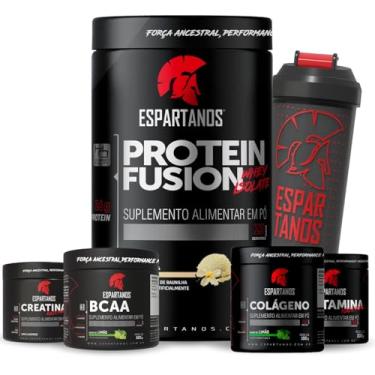 Imagem de Whey Protein Fusion Baunilha 900g + BCAA + Creatina + Glutamina + Colágeno + Coquteleira - Espartanos