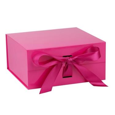 Imagem de OEMVALATY Caixa de presente rosa brilhante, caixas de presente de 35 x 30 x 12 cm com tampas para presentes com fecho magnético e fita para casamento, armazenamento, aniversário