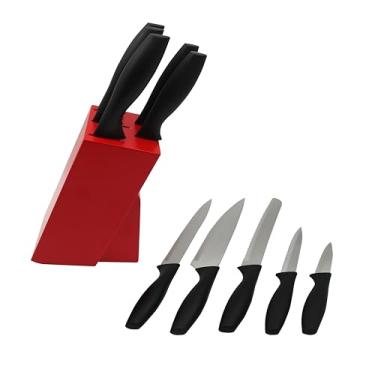 Imagem de KIT DE FACAS 05 PEÇAS PRETAS COM CEPO VERMELHO 32,5/32/32/23,5/19,5CM - CM06