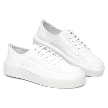 Imagem de Tênis Sneaker em Couro Legítimo Masculino Sola Alta Confortável Estilo Urbano