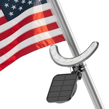 Imagem de Luz de mastro de bandeira solar, luz de mastro alimentada por energia solar, holofotes de bandeira de LED quentes de 3000 K, atualizado 2200 mAh, suporte ajustável e braçadeira de metal para mastro de