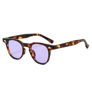 Imagem de Óculos de sol redondos retrô com rebite laranja e tartaruga, moda feminina e masculina, lentes azuis pequenas (3)