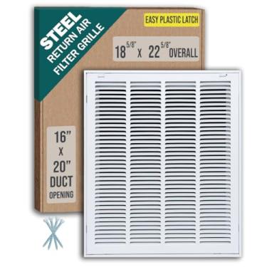 Imagem de Serve para abertura de duto de 16 x 20 | Grade de filtro de ar de retorno de aço da Handua [porta removível] para filtros de 2,5 cm | Grelha de cobertura de ventilação | Branco | Travas de plástico