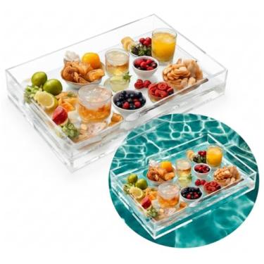 Imagem de Bandeja Flutuante Transparente Piscina Hotel Casa Verão Porta Petiscos Elegância Ambientes Sofisticados Decoração Charmosa Funcionalidade Versátil Ideal Festas Exclusiva Estilo Moderno Prática