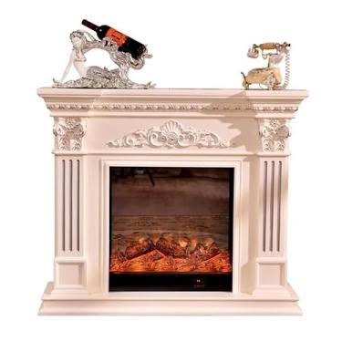 Imagem de Lareira Decorativa Lareira elétrica de 47,2" com manto esculpido, aquecedor lareira chama realista e controle remoto