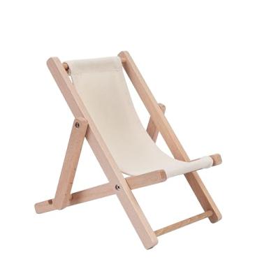 Imagem de Hanpo Suporte de celular, suporte de telefone, cadeira de madeira para celular, cadeira de brinquedos e cadeira de praia de lona - Suporte de mesa para smartphone de 14 cm (bege)