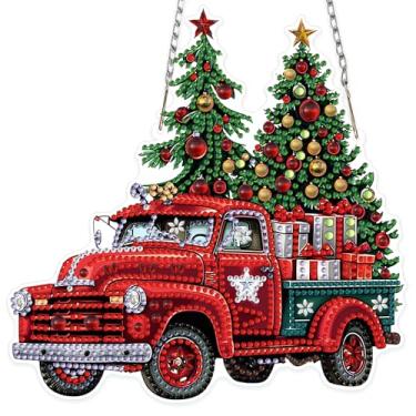 Imagem de MOGTAA Kits de pendurar arte de diamante de caminhão de Natal para adultos e crianças, apanhadores de sol de arte de diamante de formato especial 5D para decoração de parede de jardim em casa