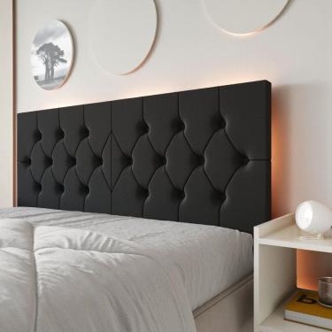 Imagem de Cabeceira Casal Elisa Estofada Capitone Dobrável 140cm Fixação Parede Moderna Elegante