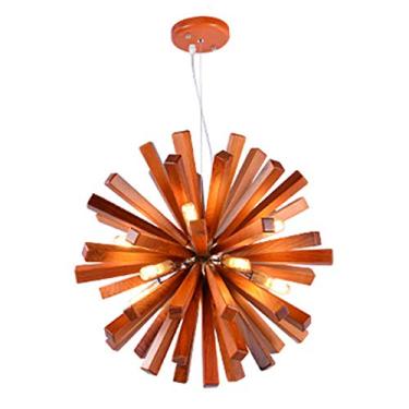 Imagem de Lustre nórdico de madeira dente-de-leão para sala de estar, quarto, estudo, luminária decorativa personalizada, acabamento castanho, 72 cm