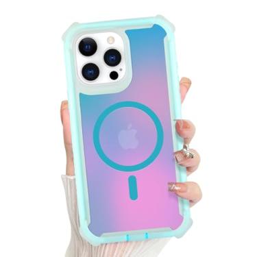 Imagem de Bonoma Capa para iPhone 15 Pro Max, traseira iridescente, suporte magnético para capa MagSafe à prova de choque, proteção de alta qualidade de cristal e canto para meninas e mulheres - azul