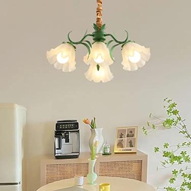 Imagem de Luminária pendente vintage para mesa de jantar, luminária pendente de vidro, 4 chamas, pastoral, sala de jantar, luminária pendente E27, abajur retrô com flores, lâmpada para quarto interno,