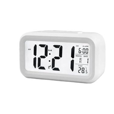 Imagem de RelóGio De Mesa PortáTil Digital | Despertador Com Display De Alta Visibilidade Noturna | Ideal Para Viagens, Quarto E EscritóRio(Branco)