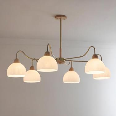 Imagem de Lustre de vidro para mesa de jantar com cúpula de vidro branco canelado, luzes pendentes E27, lustres suspensos para sala de jantar, quarto, sala de estar, luminárias de teto