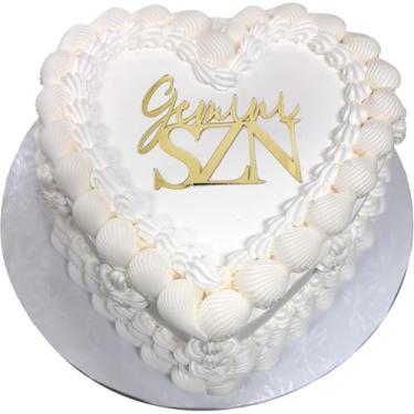 Imagem de Topos de bolo de gêmeos, decoração de bolo de acrílico dourado grande energia de gêmeos/estação de gêmeos, decoração de cupcake de aniversário de junho/julho, horóscopo astrologia, suprimentos de