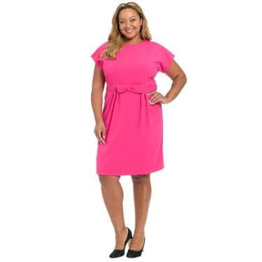 Imagem de London Times Vestidos femininos de casamento com manga cavada, gola redonda, laço na cintura, Rosa lilás, 52