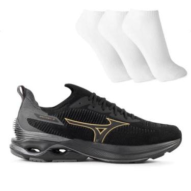 Imagem de Tênis Mizuno Wave Mirai 7 Masculino + 3 Pares de Meias, 43, Preto, Dou