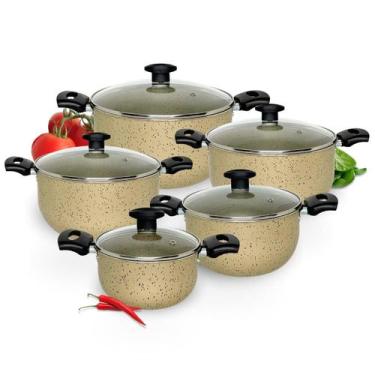 Imagem de Conjunto Jogo Panelas Caçarola Antiaderente Tampa Vidro - Alumínios Po