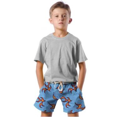 Imagem de Shorts Infantil Bermuda Calção Praia Verão Listras Raios Arte Fogo 177