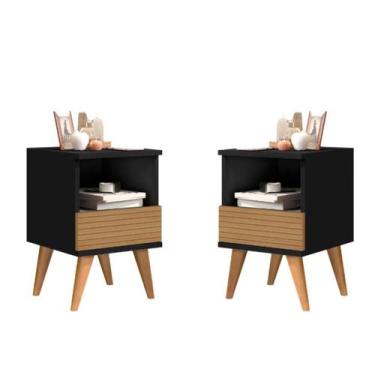 Imagem de Kit 2 Mesas de Cabeceira Retrô Pix Mesinhas com Gaveta Moderno Criado 