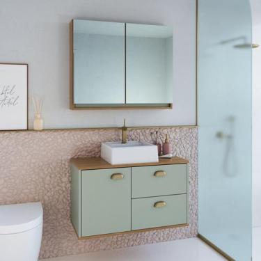 Imagem de Gabinete de Banheiro 80cm 100% Mdf com Espelheira 2 Portas com Cuba Lí