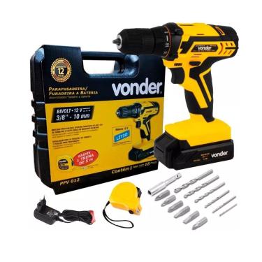 Imagem de Furadeira Parafusadeira À Bateria 12v Bivolt Com Kit Brocas