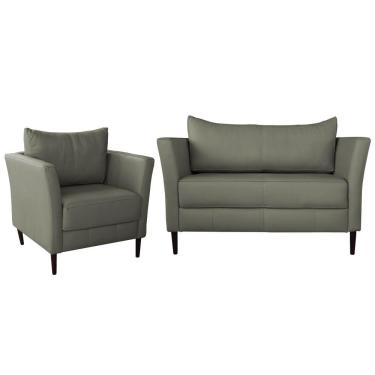 Imagem de Conjunto Sofá 2 Lugares com Poltrona Pés Palito Lubbock Couro Fendi - Gran Belo