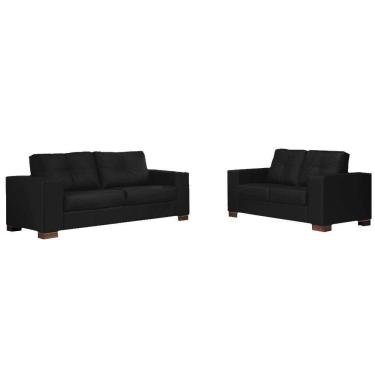 Imagem de Conjunto Sofá 3 e 2 Lugares Sala de Estar kenny Couro Preto - Gran Belo