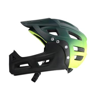 Imagem de oshhni Capacete de bicicleta leve para ciclismo, esportes ao ar livre, ventilação, BMX, ajustável com aba de chapéu de sol, respirável, Verde Escuro Amarelo