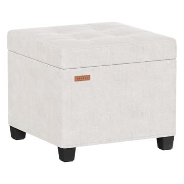 Imagem de ABHENG Banco otomano de armazenamento, banco de apoio para os pés de chenille com compartimento oculto, comporta 350 kg, fácil montagem, multifuncional para entrada/quarto/sala de estar, 45 cm C x