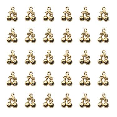 Imagem de Ruwado 30 berloques de cereja de metal com frutas pequenas, pingentes fofos para kit de fabricação de joias faça você mesmo, encontrar colar, pulseira, brinco, chaveiro, acessórios de artesanato (ouro