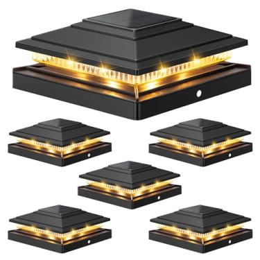 Imagem de APONUO Luzes de tampa de poste solar, IP64 à prova d'água, 16 LEDs brilhantes, iluminação externa para deck, cerca, pátio, jardim, quintal, 2 modos, luzes alimentadas por energia solar de longa