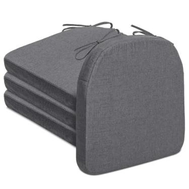 Imagem de Algudbilt Conjunto de 4 ou 6 almofadas de cadeira – Almofada de assento de espuma grossa 43 x 40 cm com laços e capa lavável removível para cadeiras de jantar, escritório | Madeira | Cadeiras de metal