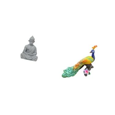Imagem de Fenteer Estátua de Macaco Buda, Estatueta, Escultura de Sol Wukong, Miniatura Colecionável, Estatueta de Pavão, Ornamento Decorativo de Jardim, Artesanato Par
