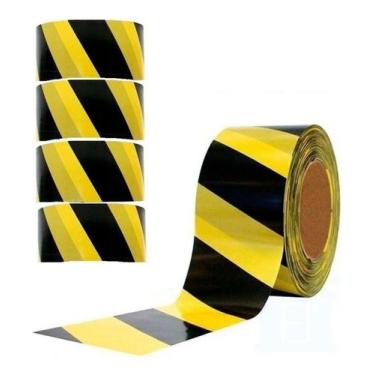Imagem de Fita Zebrada 4 Rolos Sinalização 200 Mts Proteção Preta E Amarela Dema