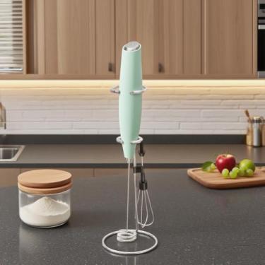 Imagem de Espumador de leite portátil, batedor elétrico de espuma, misturador de bebidas com 2 cabeças, 1 bottel e ovo latte em pé (não 2 AA incluídos) - prata