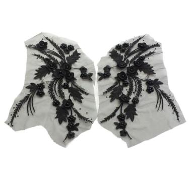 Imagem de Apliques de roupas DIY patchwork adesivos de lantejoulas bordadas lantejoulas apliques elegantes de renda branca preta (preto)