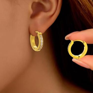 Imagem de Brincos de argola com diamantes, brincos de argola elegantes para mulheres, brincos de diamante cintilante, F, Aço inoxidável, Sem pedra preciosa