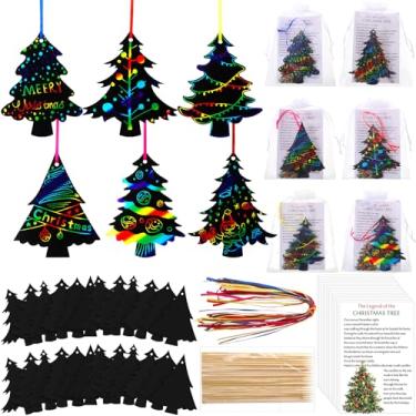 Imagem de Motipuns 48 conjuntos de arte de Natal para raspar árvore de Natal, papel de raspar, cor de arco-íris, artesanato a granel com sacos de cartões de lenda para presentes de Natal, festas de fim de ano