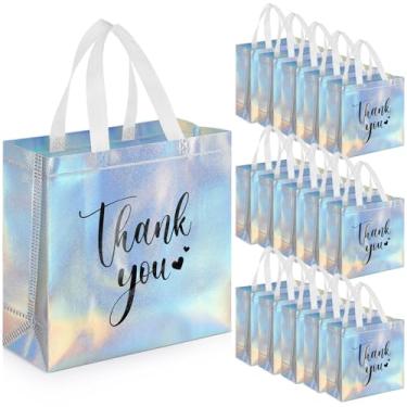 Imagem de Sweetude 30 peças de sacos de presente de agradecimento com alças bolsa reutilizável não tecido dobrável para presentes de dama de honra de casamento de formatura (28 x 30 x 12 cm, laser)